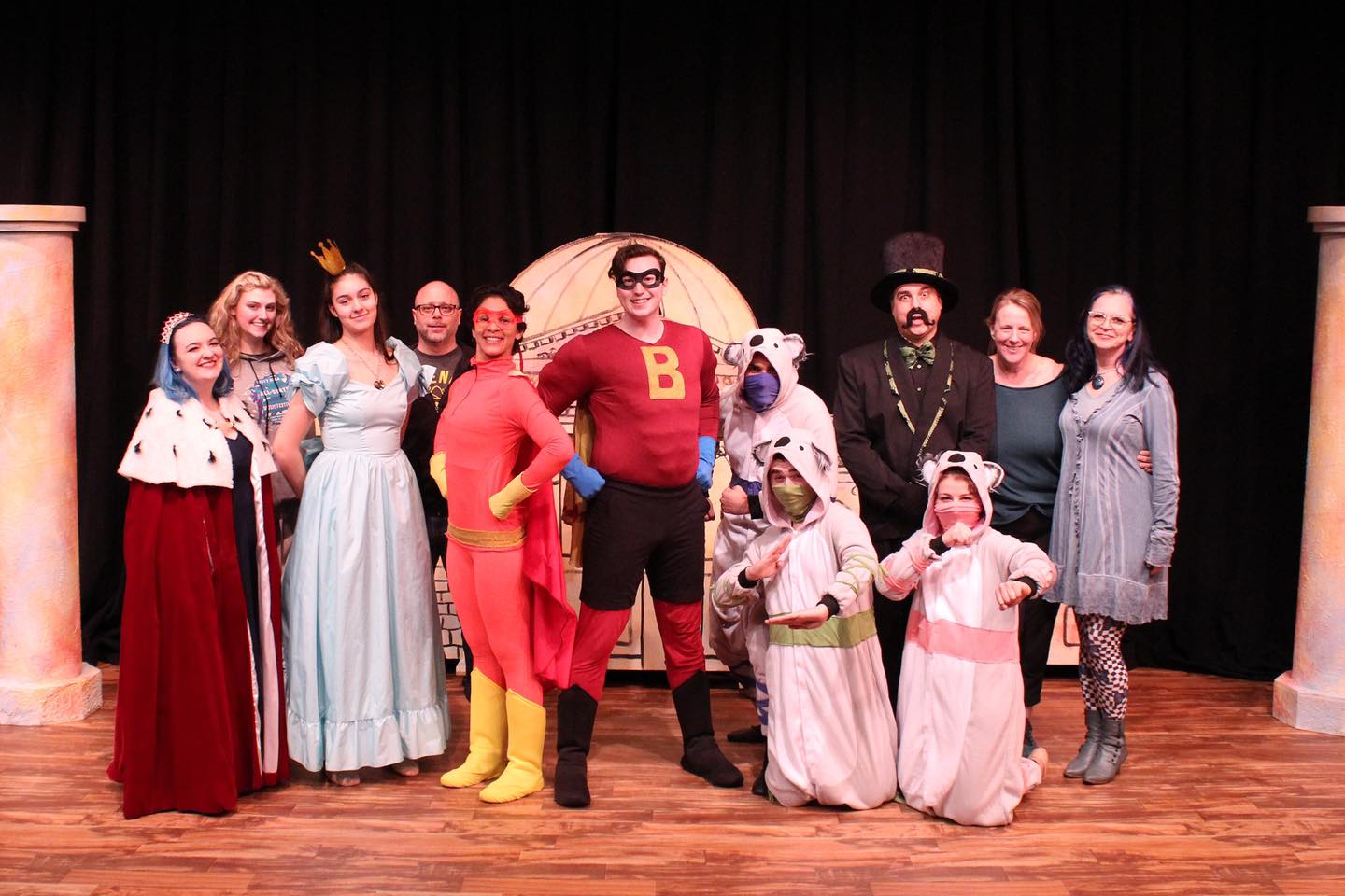 The cast and crew of Super Sidekick: The Musical at Cyrano's Theatre Company in Anchorage, AK