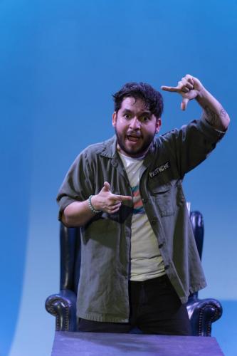Dan Lovato (aka Pastiche Queen) in "LVL 1 GYGAX” AND “OF BRANCH, OF BEAST, OF BEATNIK", presented at studio/stage as part of the 2022 Hollywood Fringe Festival. Lighting Design by Gregory Crafts. Photos by Rich Clark Photography